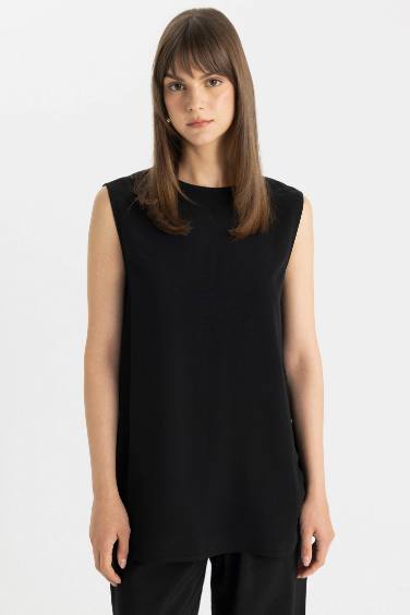 Regular Fit Crew Neck Short Sleeve Woven Tunic