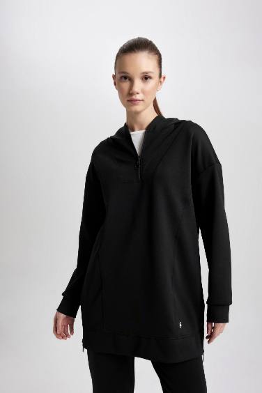 DeFactoFit Long Fit Hooded Scuba Diver Sweatshirt