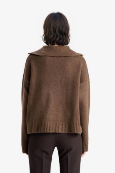 Oversize Geniş Kalıp Polo Yaka Yarım Fermuarlı Triko Kazak