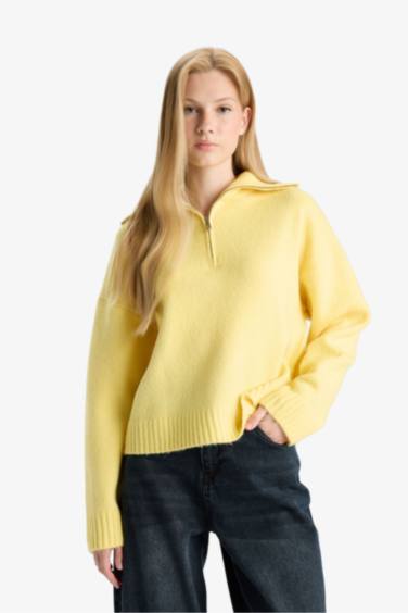 Oversize Fit Zippered Polo Collar Pullover