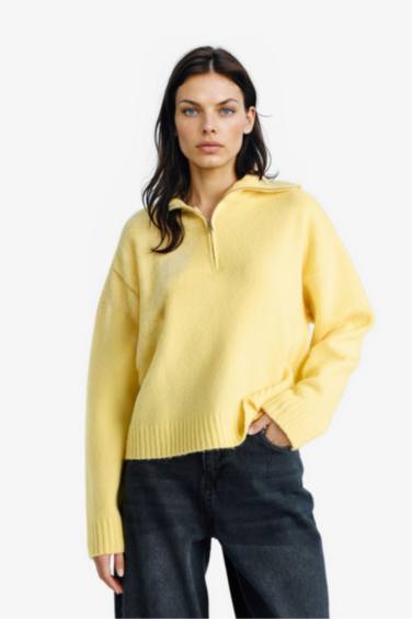 Oversize Fit Half Zip Stand Collar Knit Pullover