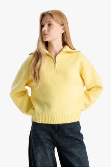 Oversize Fit Zippered Polo Collar Pullover