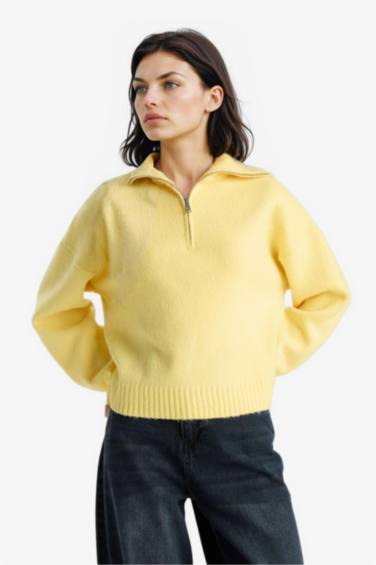 Oversize Fit Half Zip Stand Collar Knit Pullover