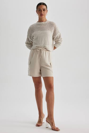 High Waist Linen Blend Shorts