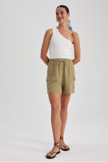 High Waist Linen Blend Shorts