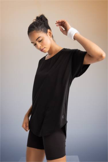 DeFactoFit Long Fit Crew Neck Short Sleeve T-Shirt