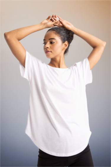 T-Shirt à Manches Courtes Coupe Longue Col Ras Du Cou