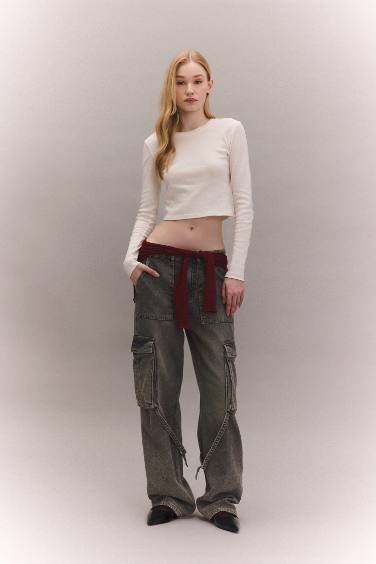 Fitted Ribbon Basic Long Sleeve T-Shirt