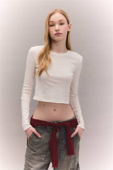 Fitted Ribbon Basic Long Sleeve T-Shirt