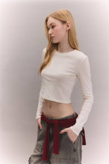 Fitted Ribbon Basic Long Sleeve T-Shirt