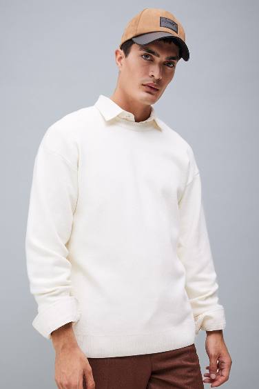 Relax Fit Crew Neck Basic Knitted Pullover