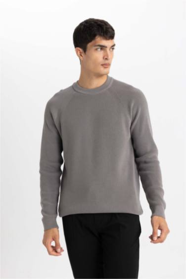 Standard Fit Crew Neck Basic Knitted Pullover