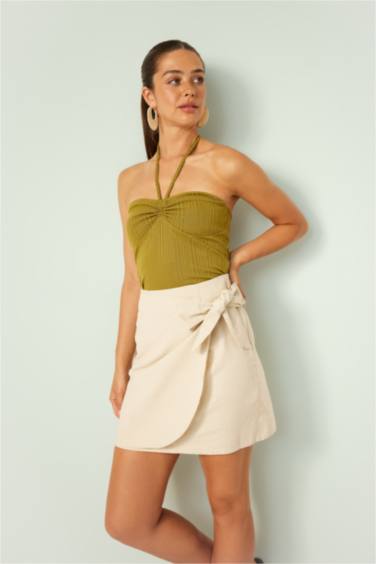 Slim Fit Straplez Fitilli Kaşkorse Bluz