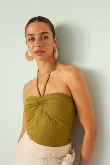 Slim Fit Straplez Fitilli Kaşkorse Bluz