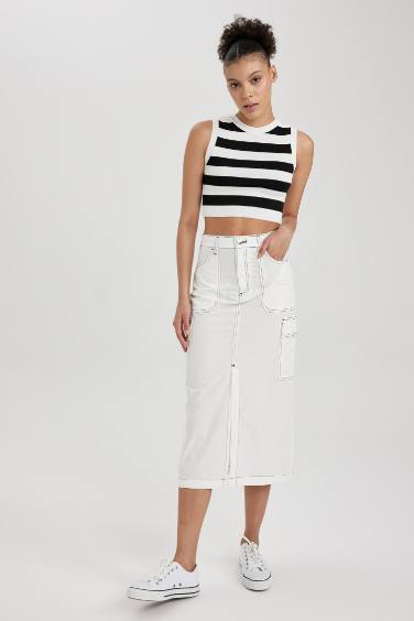 تنورة ميدي بوبلين كارجو فيت