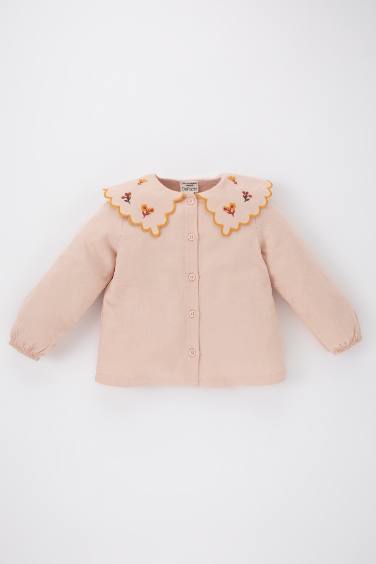 Baby Girl Large Collar Floral Twill Long Sleeve Shirt