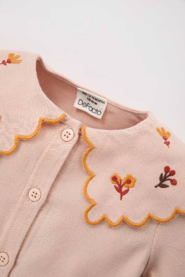 قميص فلورال بيبي بناتي كم طويل قصة عادية بياقة كبيرة