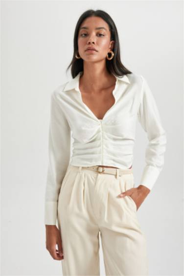 Fitted V Yaka Uzun Kollu Bluz