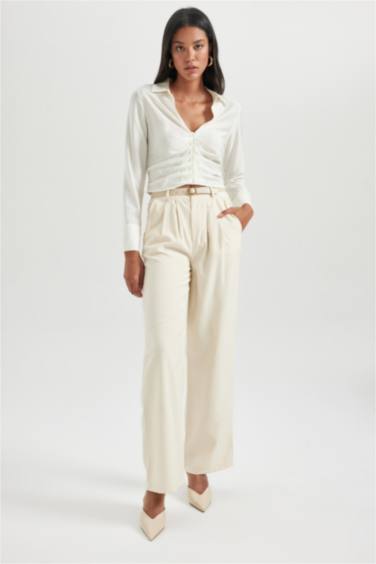 Fitted V Yaka Uzun Kollu Bluz