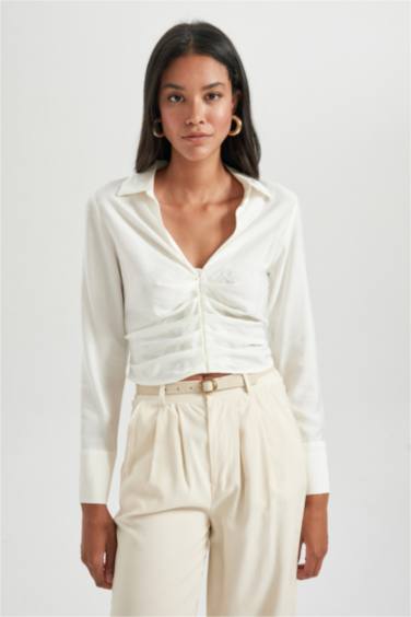 Fitted V Yaka Uzun Kollu Bluz