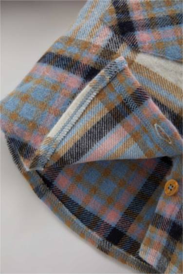 قميص كاروهات بناتي قصة عادية بكم طويل