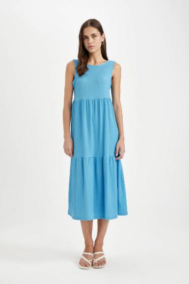 Crew Neck Wrap Sleeveless Midi Dress