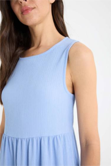 Bisiklet Yaka Bürümcük Kolsuz Midi Yazlık Elbise