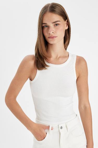 Slim Fit Halter Neck Ribbed Camisole Tank Top