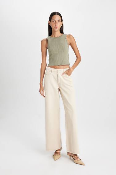 Slim Fit Dar Kesim Halter Yaka Basic Düz Fitilli Kaşkorse Atlet