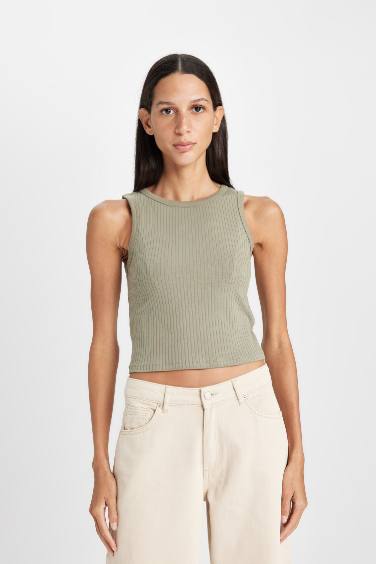 Slim Fit Dar Kesim Halter Yaka Basic Düz Fitilli Kaşkorse Atlet