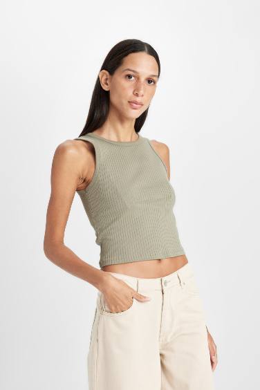 Slim Fit Dar Kesim Halter Yaka Basic Düz Fitilli Kaşkorse Atlet