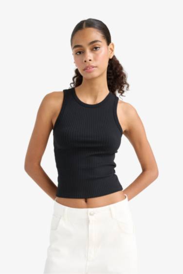 Slim Fit Dar Kesim Halter Yaka Fitilli Kaşkorse Atlet