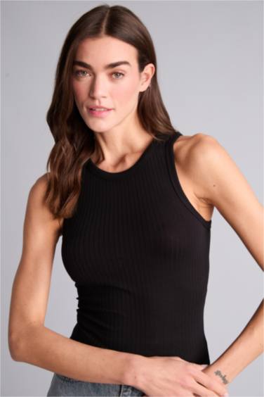 Slım Fıt Halter Yaka Fitilli Kaşkorse Atlet