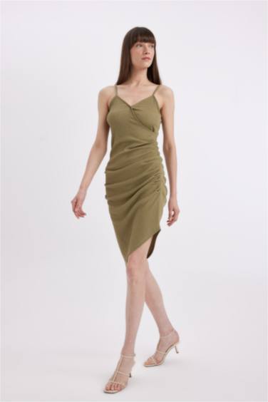 فستان ميدي منسوج بوديكون بحمالات وياخة لف