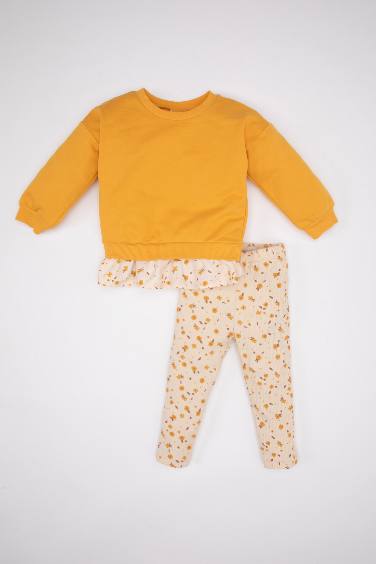 Ensemble de Sweatshirt et Legging à Fleurs et Manches Longues pour Bébé Fille - 2 Pièces