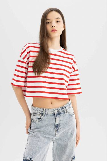 تيشيرت مخطط سليم فيت نص ردن