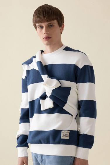 Boxy Fit Crew Neck Striped Sweatshirt