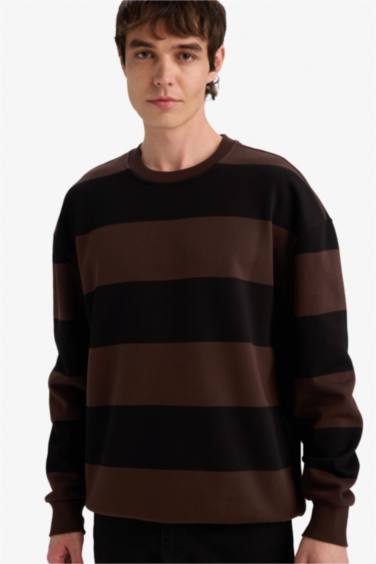 Boxy Fit Crew Neck Striped Sweatshirt