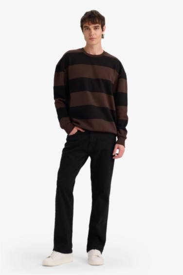 Boxy Fit Crew Neck Striped Sweatshirt