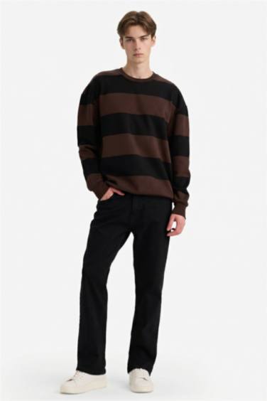 Boxy Fit Crew Neck Striped Sweatshirt