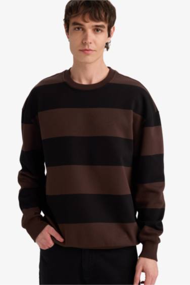 Boxy Fit Crew Neck Striped Sweatshirt