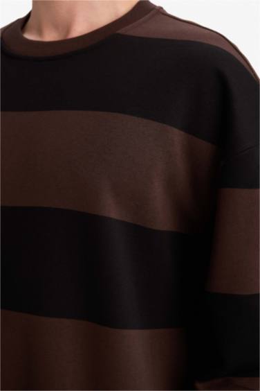 Boxy Fit Crew Neck Striped Sweatshirt