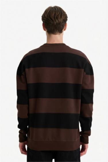 Boxy Fit Crew Neck Striped Sweatshirt