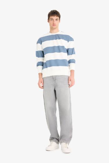 Boxy Fit Crew Neck Striped Sweatshirt
