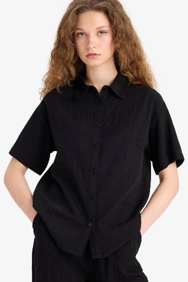 Oversize Fit Shirt Collar Short Sleeve Shirt