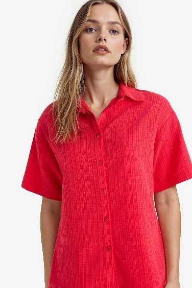 Oversize Fit Linen Look Short Sleeve Shirt