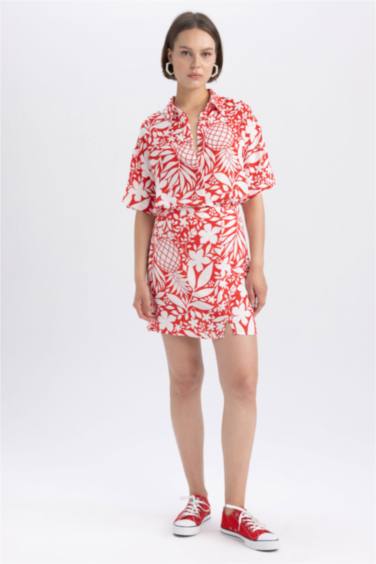 Tropikal Desenli Mini Şort Etek