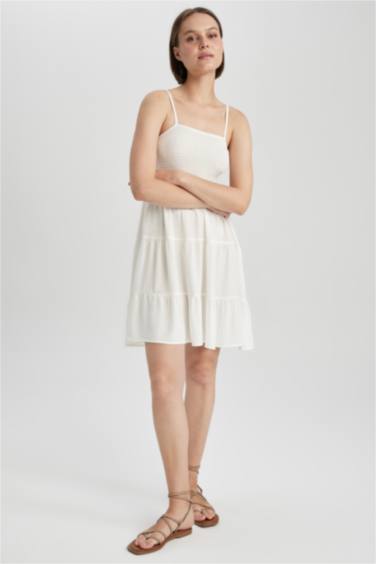 Robe Tissée À Manches Courtes en Viscose