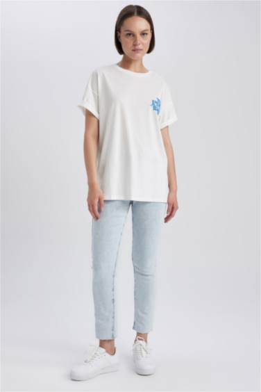 Oversize Fit Crew Neck Printed Short Sleeve T-Shirt