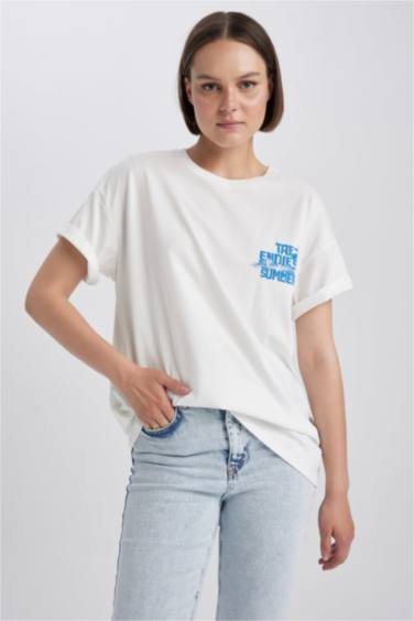 Oversize Fit Crew Neck Printed Short Sleeve T-Shirt